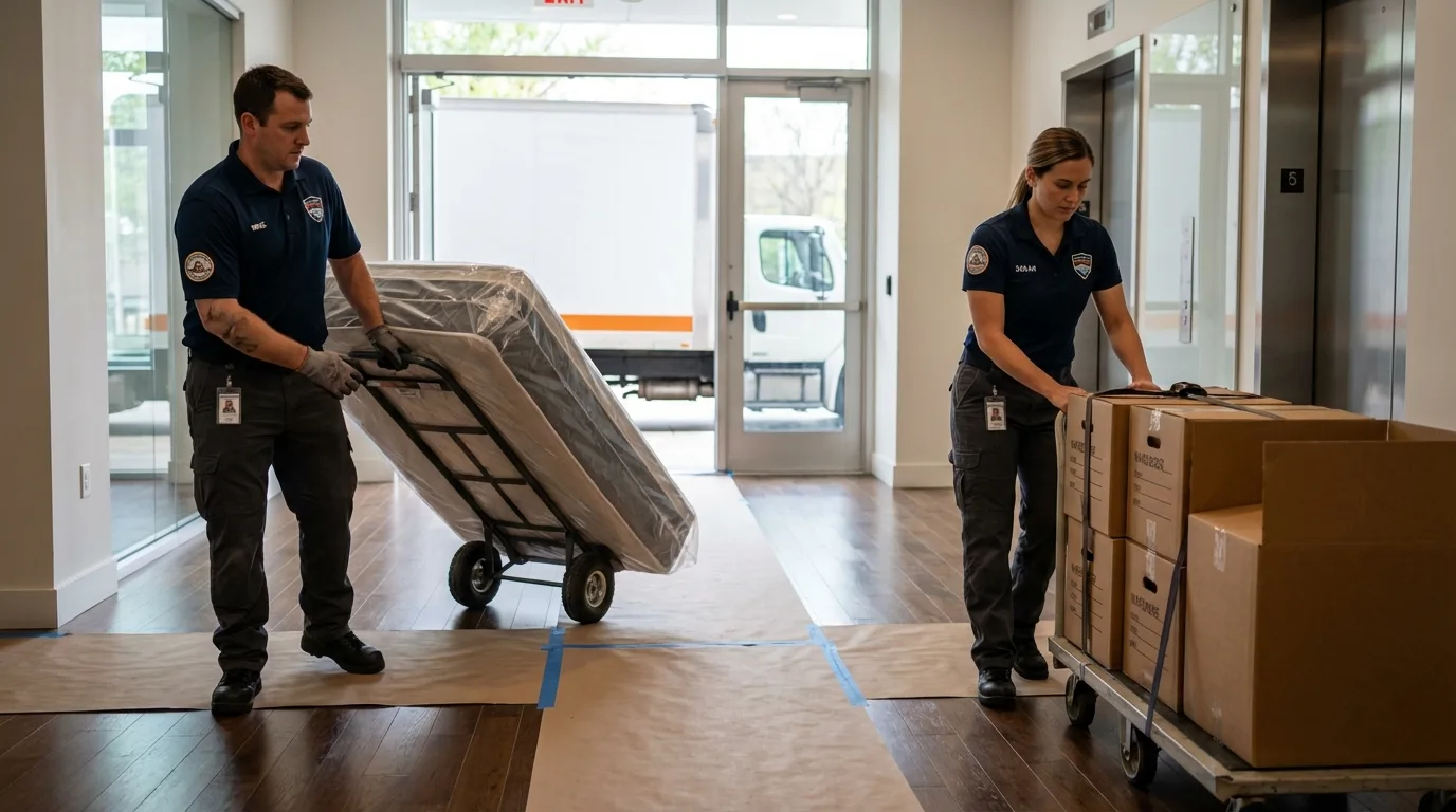 Professional apartment movers loading elevator in Napoleonville, LA
