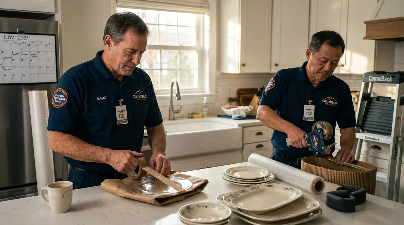 Professional crew packing kitchen dishware in Napoleonville, LA